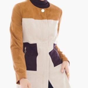 NWT Chicos Colorblock Jacket Black Label Faux Suede Leather Trench Coat